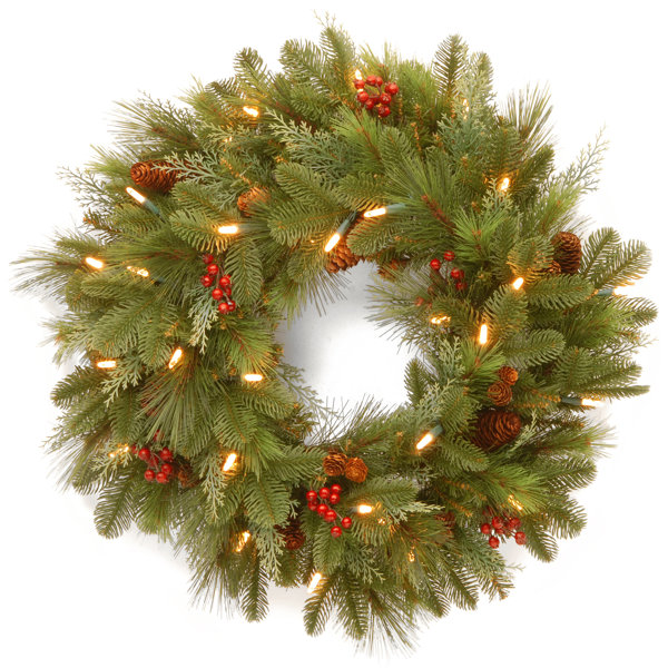 The Holiday Aisle® Faux Lighted 24'' Wreath & Reviews Wayfair